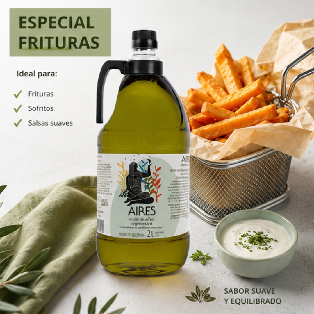 aove, aceite de jaen, aceite de oliva virgen extra, aceite de oliva fritura, aceite de oliva cocina, formato familiar, aires de jaen, finca badenes, aove 2 litros, aceite dos litros,
