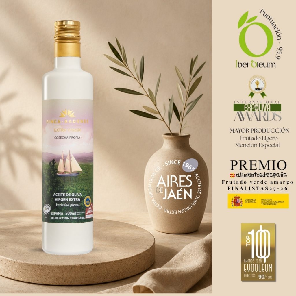 aove, aove picual, igp, aceite de jaen, aires de jaen, finca badenes, premios, expoliva, guia evooleum, iberoleum, premios alimentos de españa,